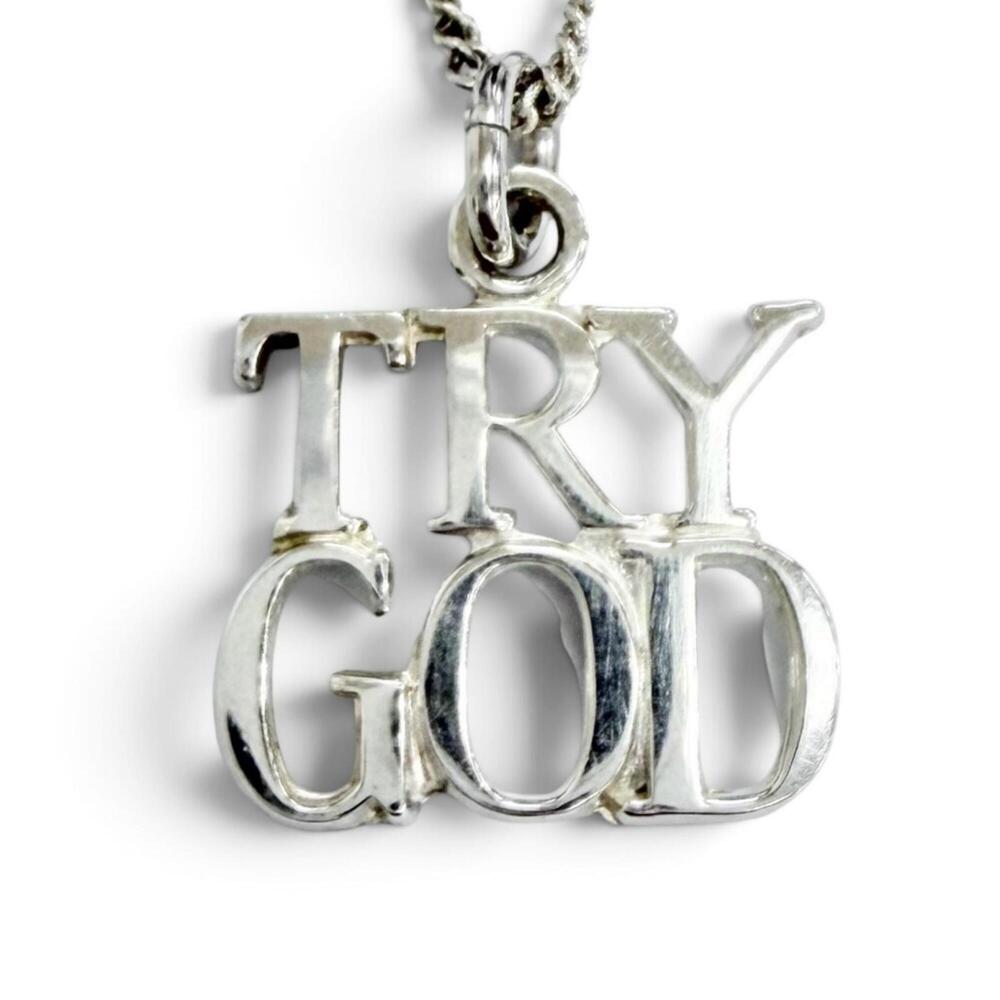 TIFFANY&Co. Tiffany Vintage TRY GOD Pendant Sterling Silver Necklace Accessor...